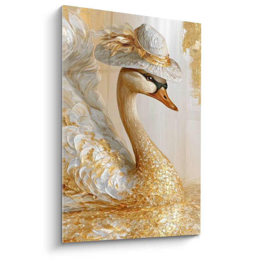 Tableau Cygne doré au chapeau de paille - Grâce dorée - Edition Canard