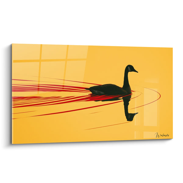 Tableau Canard noir sur fond jaune et sillage rouge - Sillage solitaire - Edition Canard