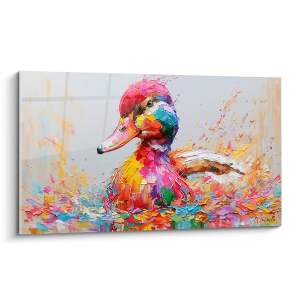 Tableau Canard rose et turquoise en empâtements - Éclaboussure de couleurs - Edition Canard