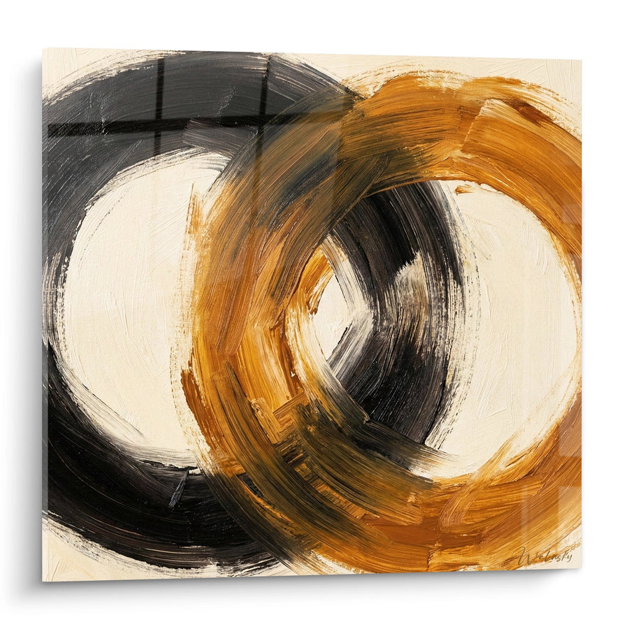 Tableau cercles entrelacés ocre et noir - Spirales harmonieuses - Edition Enso