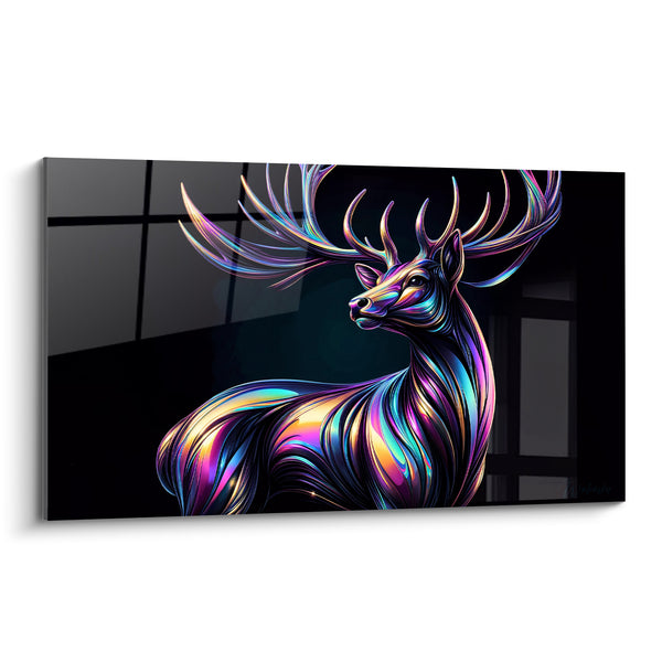 Tableau Cerf holographique aux reflets violets et dorés - Apparition nocturne - Edition Cerf