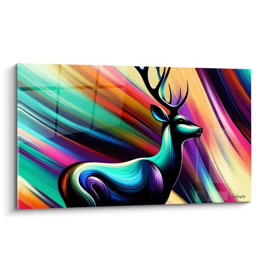 Tableau Cerf turquoise et violet aux traits fluides - Souffle chromatique - Edition Cerf