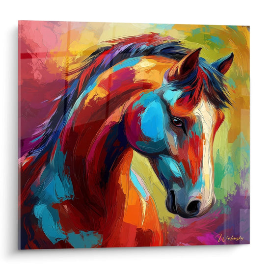Tableau de cheval en couleurs vives de Walensky, mettant en vedette un cheval majestueux sur fond abstrait