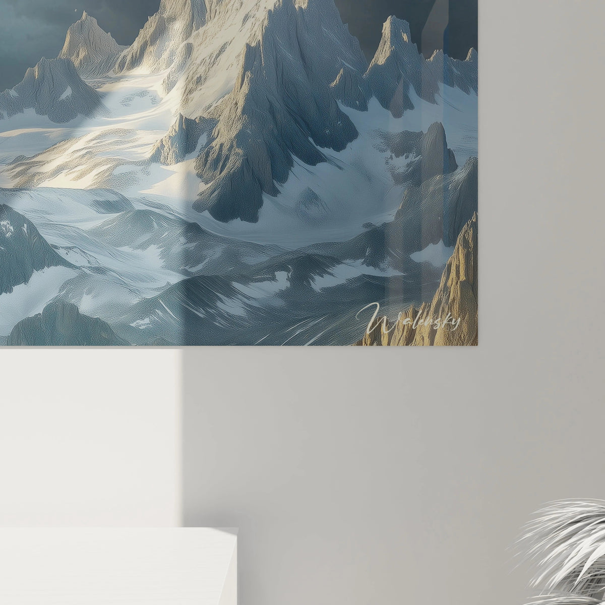 Tableau Walensky représentant une chèvre des montagnes dans un paysage montagneux enneigé