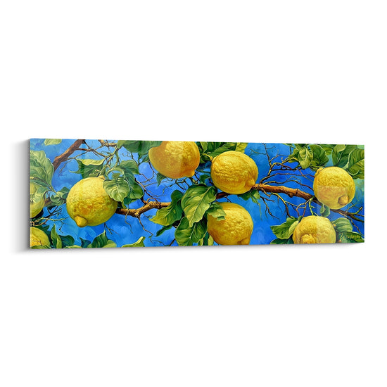 Tableau Citronnier jaune et bleu branches chargées - Récolte sous le soleil - Edition Citron