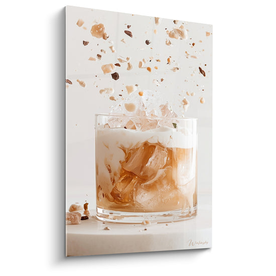 Tableau Verre beige et blanc aux éclats croustillants - Glaçons en suspension - Edition Cocktail