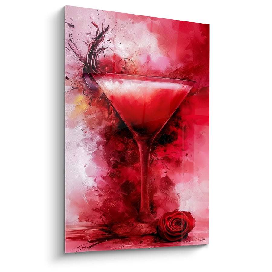 Tableau Verre à martini rouge et rose écarlate - Soirée passionnée - Edition Cocktail