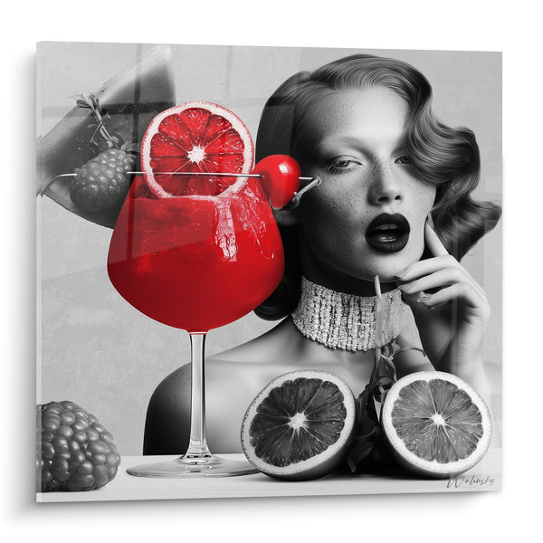 Tableau Cocktail rouge et noir aux fruits vintage - Soirée glamour - Edition Cocktail