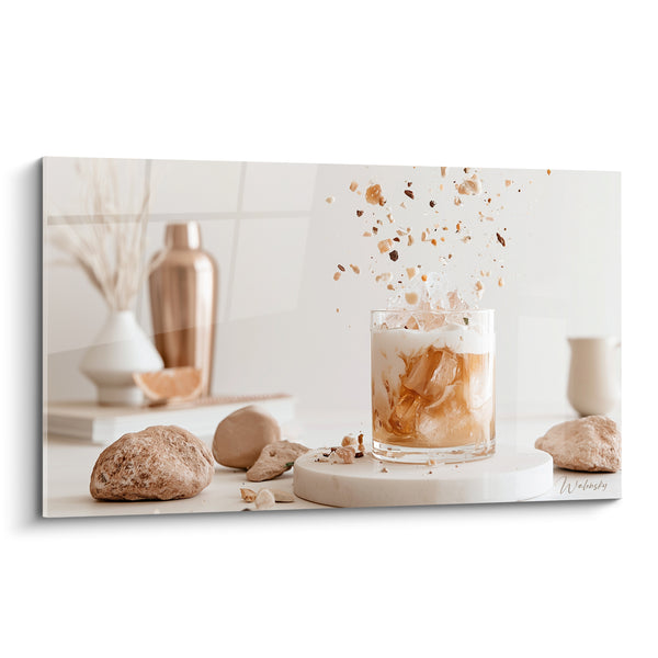 Tableau Verre beige et blanc aux éclats croquants - Pierres et carafe crème - Edition Cocktail