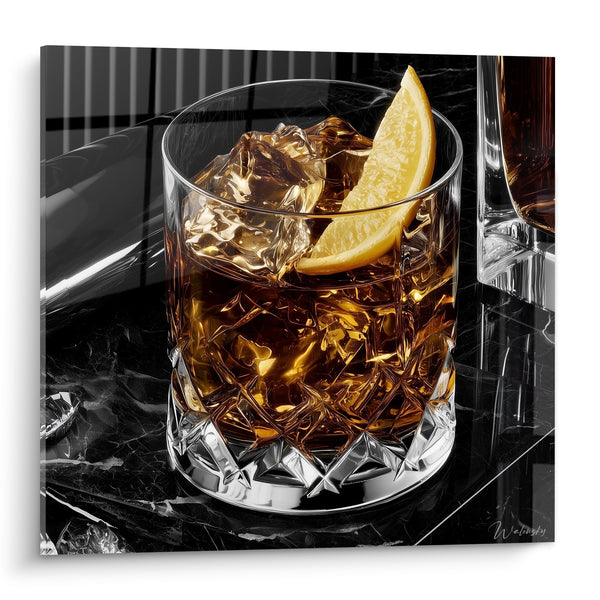 Tableau Verre à whisky ambré et citron - Instant feutré - Edition Cocktail