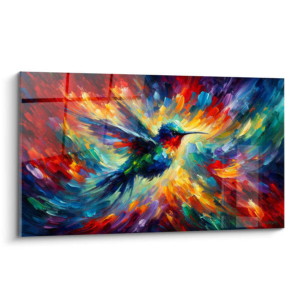 Tableau Colibri bleu et rouge en tourbillon de couleurs - Tourbillon vital - Edition Colibri