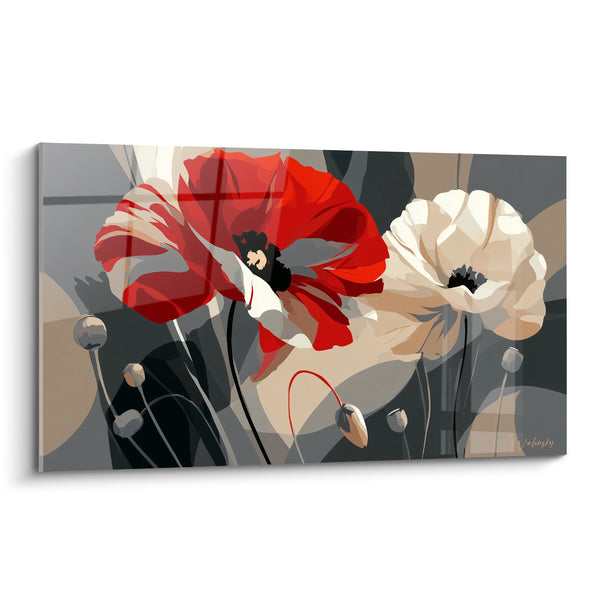 Tableau Coquelicots rouge et blanc sur fond gris graphique - Éclosion graphique - Edition Coquelicot