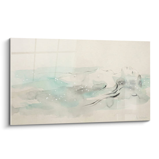 Tableau Silhouette flottante aux teintes vert d'eau - Flottaison paisible - Edition corps abstrait