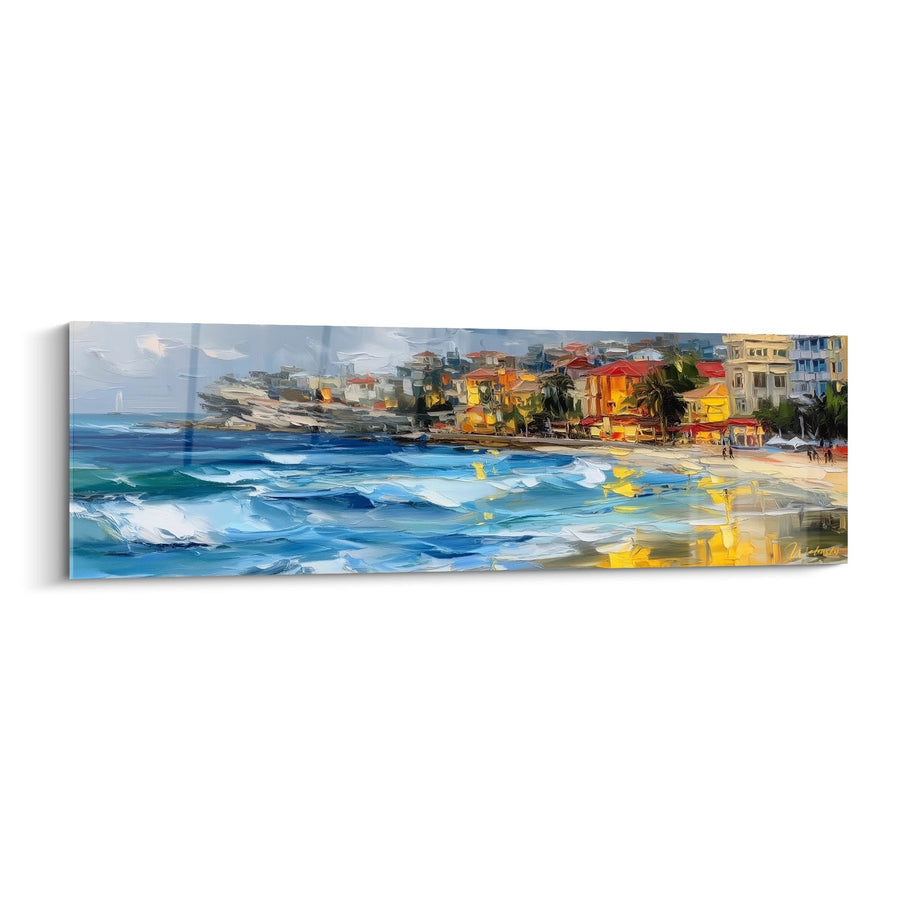 Tableau côte méditerranéenne colorée - Riviera aux maisons illuminées - édition Plage