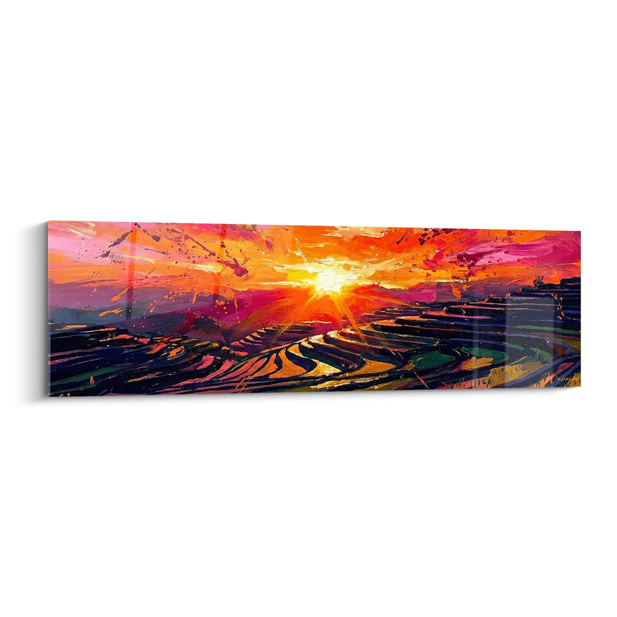 Tableau coucher de soleil éclatant sur terrasses dorées - Symphonie de feu - Edition Rizières
