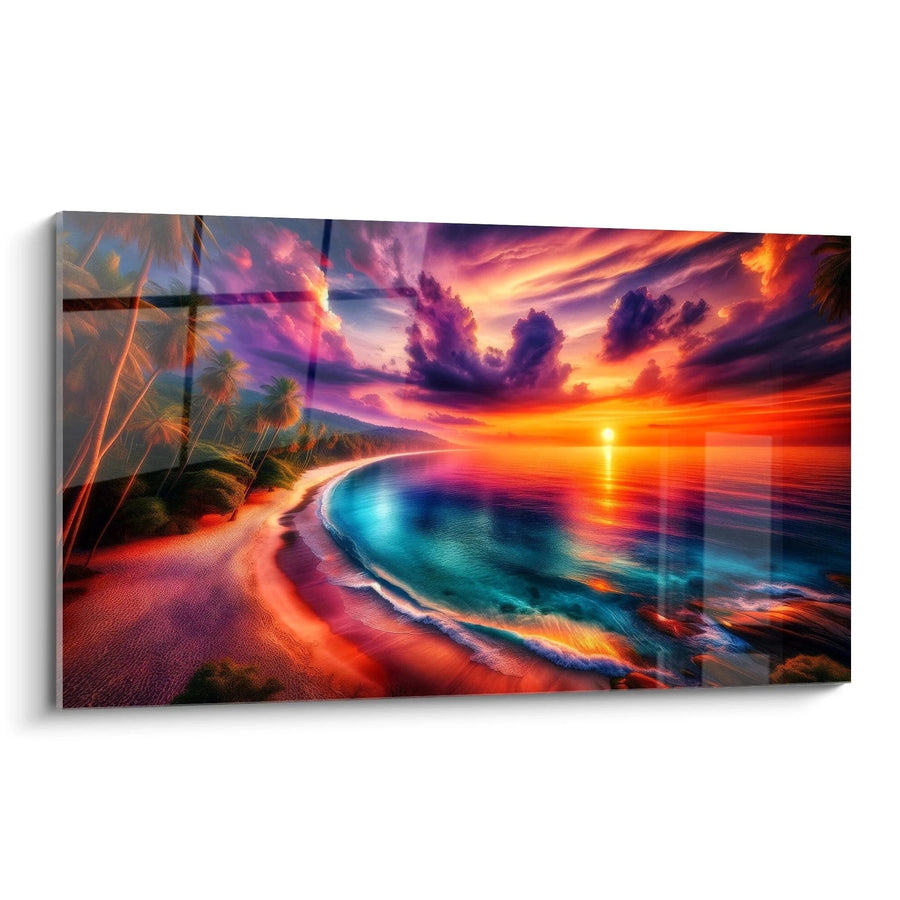 Tableau Crépuscule Flamboyant en Bord de Mer - Édition Paysage