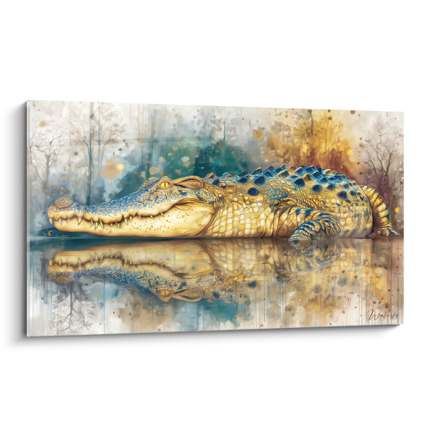 Tableau Crocodile Doré - Reflets Mystiques - édition Kaprosuchus
