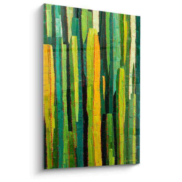 Tableau Rayures Verticales Jaunes et Vertes Expressives - Symphonie Végétale - Edition Cubisme