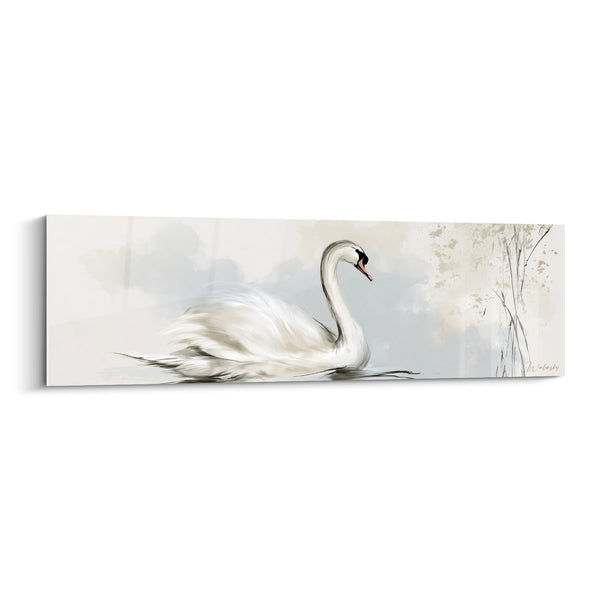 Tableau Cygne blanc et beige près des roseaux - Roseaux graphiques discrets - Edition Cygne