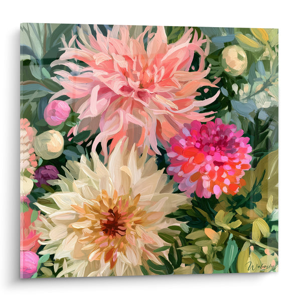 Tableau Dahlias roses et crème aux pétales effilés - Éclosion de jardin - Edition Dahlia