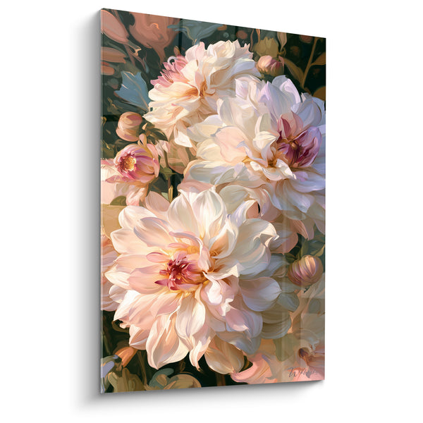 Tableau Dahlia crème et rose aux boutons serrés - Grappe de bourgeons - Edition Dahlia