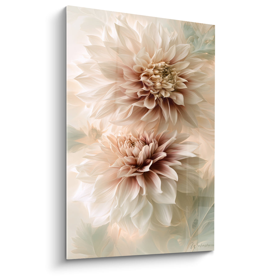 Tableau Dahlias ivoire aux cœurs bordeaux - Souffle délicat - Edition Dahlia