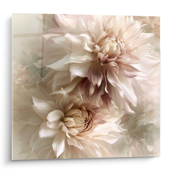 Tableau Dahlias ivoire aux cœurs rosés - Douceur florale - Edition Dahlia
