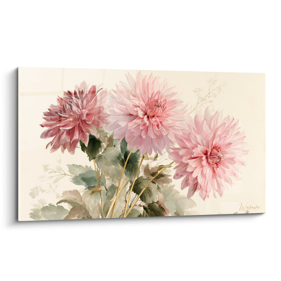 Dahlia rose et bordeaux aux pétales déployés sur fond ivoire, peinture aquarelle florale délicate
