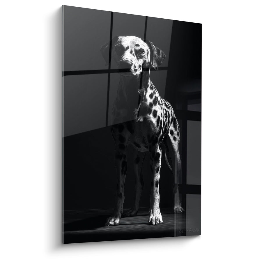 Tableau Chien Élégant Noir et Blanc sur Parquet - Portrait Artistique - Edition Dalmatien