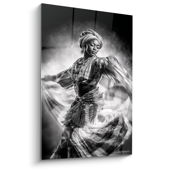Tableau Danseuse noir et blanc voile tourbillonnant - Tourbillon gracieux - Edition Danse africaine