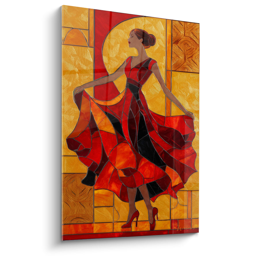 Tableau Danseuse flamenco robe rouge et dorée - Tourbillon flamboyant - Edition Danse espagnole