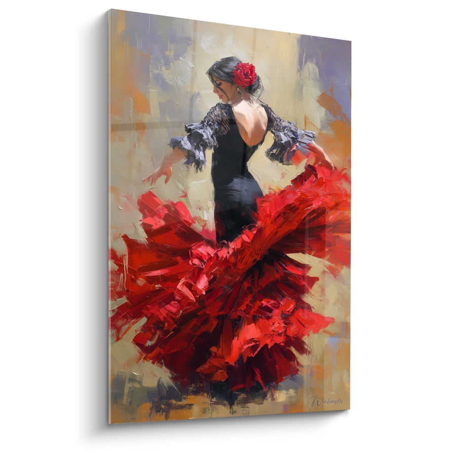 Tableau Danseuse noire et rouge en pleine envolée - Tourbillon passionné - Edition Danse espagnole