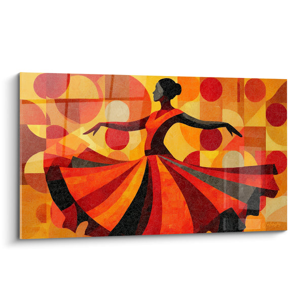 Tableau Danseuse silhouette noire jupe rouge ocre - Tourbillon de feu - Edition Danse espagnole