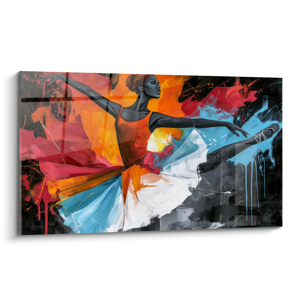 Tableau Ballerine en arabesque tutu bleu et blanc - Envol sur pointe - Edition Danseuse abstrait