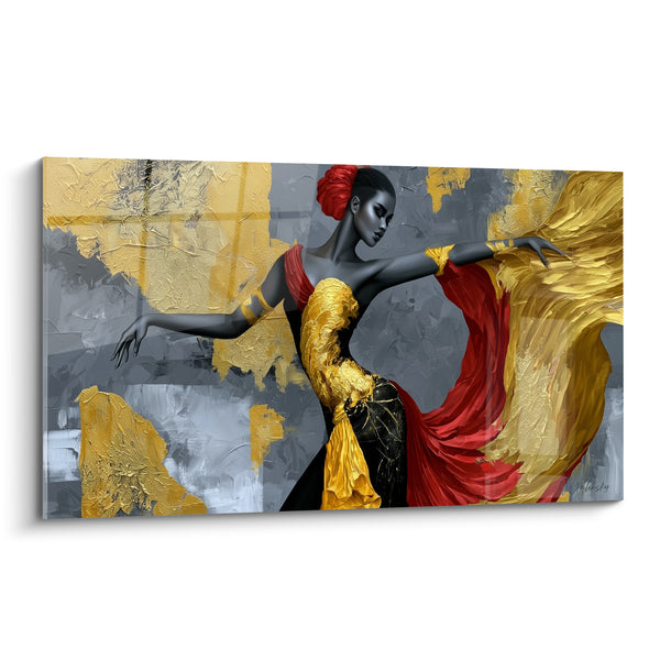 Tableau Danseuse flamenco en robe rouge et dorée - Envol flamenco - Edition Danseuse abstrait