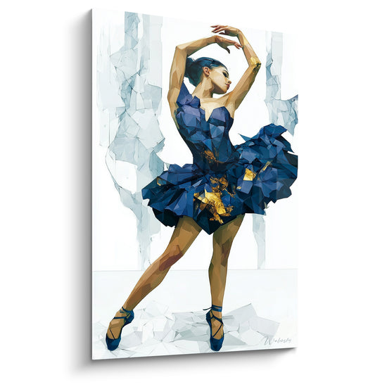 Tableau Ballerine tutu bleu marine et doré - Équilibre précieux - Edition Danseuse abstrait