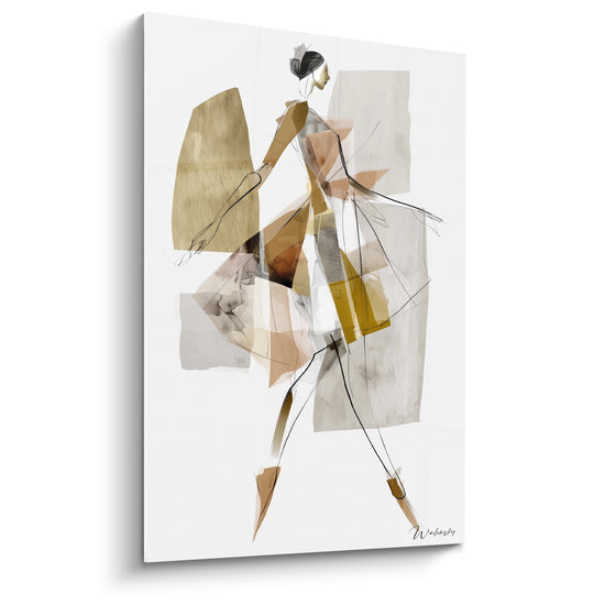Tableau Danseuse ocre et beige aux formes géométriques - Chignon brun de profil - Edition Danseuse abstrait