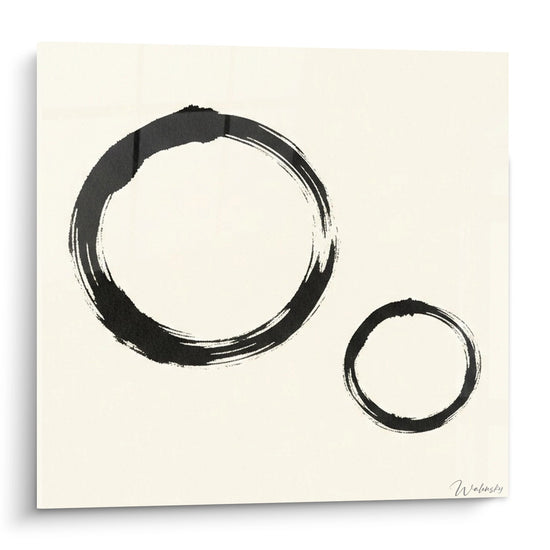 Tableau Deux Cercles Noirs au Pinceau sur Fond Crème - Minimalisme Zen - Edition Enso