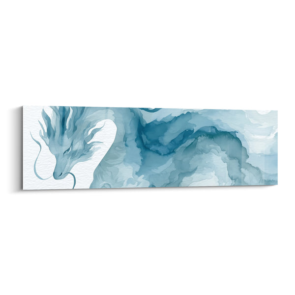 Tableau Dragon aquarelle bleu et blanc - Souffle de brume - Edition Dragon