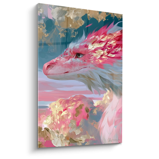 Tableau Dragon rose et doré au profil serein - Veille céleste - Edition Dragon