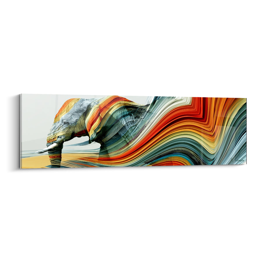Tableau Éléphant aux vagues ocre et turquoise - Métamorphose des courants - Edition Elephant