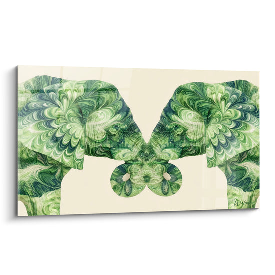 Tableau Éléphants verts symétriques aux motifs marbrés - Miroir végétal - Edition Elephant
