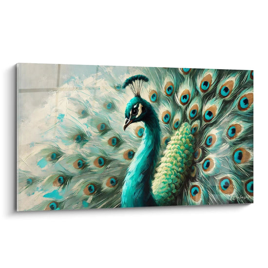 Tableau En Bleu et Vert - Edition Paon Animaux