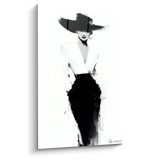 Tableau Femme Élégante au Chapeau - Mystère Parisien - Edition personnages noir et blanc