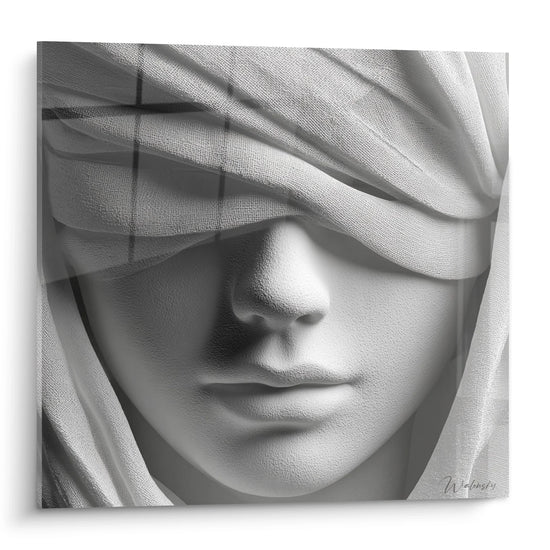 Tableau noir et blanc femme voilée mystérieuse art mural décoratif