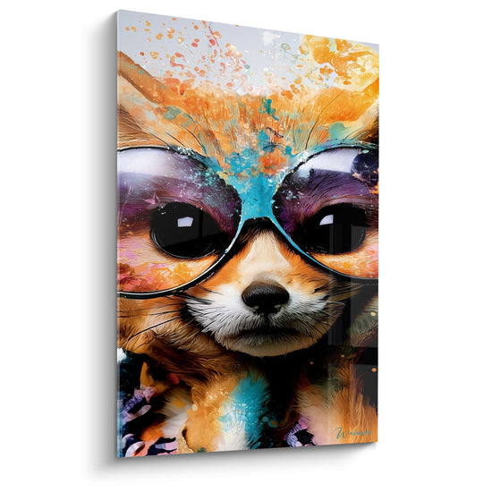 Tableau Fennec à lunettes orange et turquoise - Attitude décomplexée - Edition Fennec