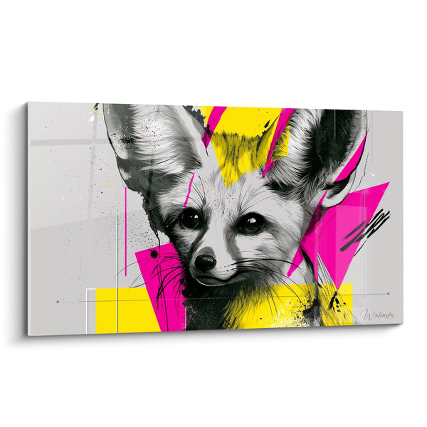 Tableau Fennec noir et blanc aux triangles roses - Éveil graphique - Edition Fennec