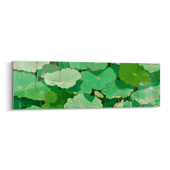 Tableau Feuilles de Lotus Vertes aux Veines Dorées - Harmonie Aquatique - Edition Nénuphare