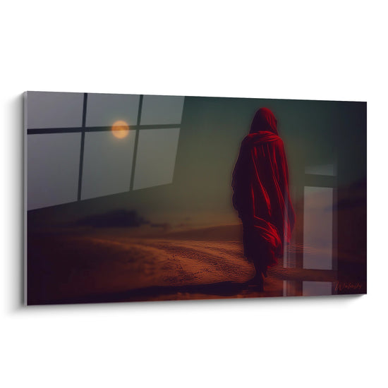 Tableau figure rouge mystérieuse - Contemplation silencieuse - édition désert