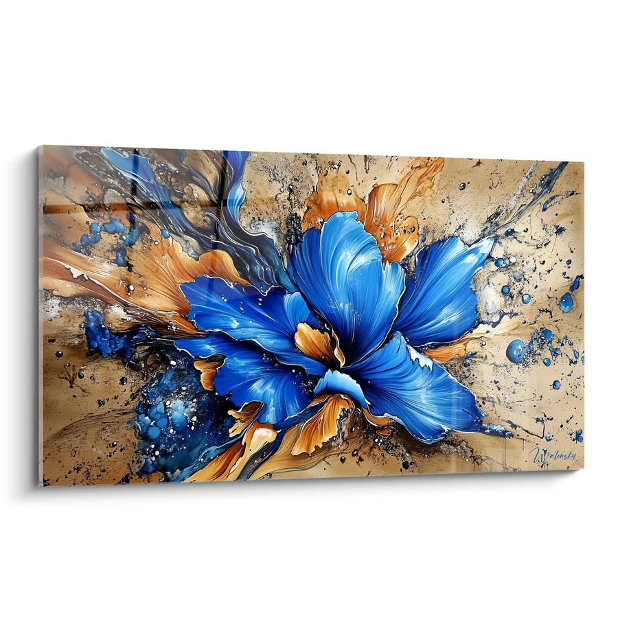 Tableau fleur abstraite bleue - Explosion florale dynamique - édition fleur